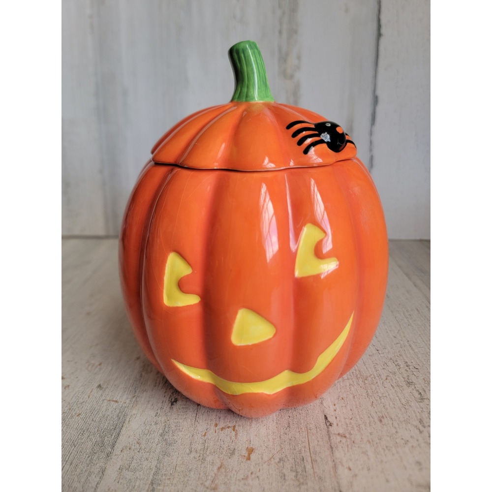 Hallmark Jack O'Lantern cookie jar Halloween pumpkin spider